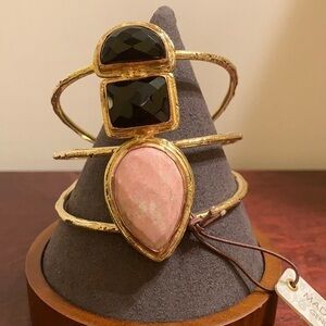 NWT Tayla Designs India Gold tone w/brass trim & genuine stones cuff bracelet